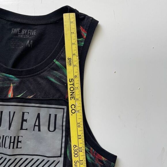 Five by Five Black Muscle Tank, Nouveau Riche Applique on Tropical Knit front - Picture 7 of 8